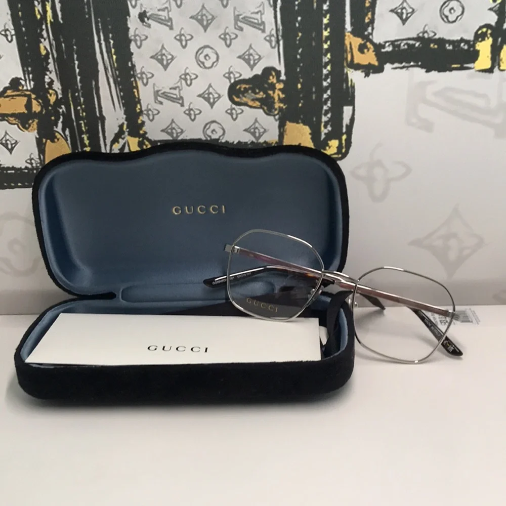 New Authentic Gucci GG0946OA 001 Eyeglasses — Silver Metal Square